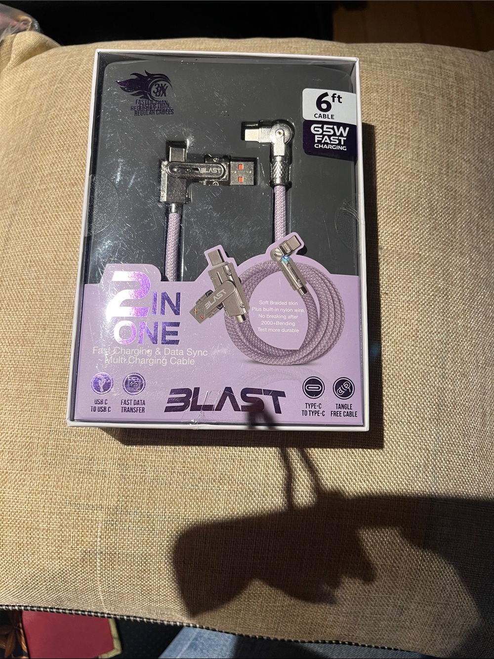 2-in-1 Fast Charging & Data Cable - Lavender (6ft, 65W)